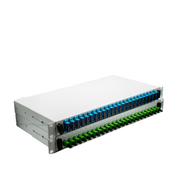 19" Spleißbox OS2 8x E2A Simplex Kuppl. montiert