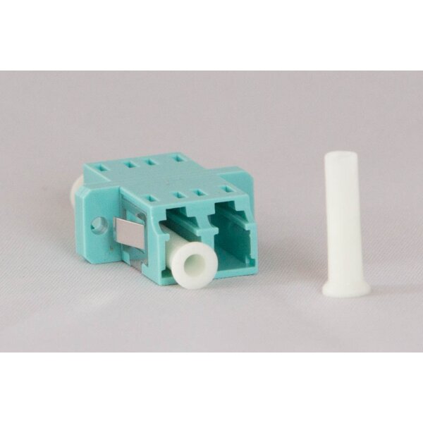 fiber adapter Duplex, OM3, aqua, LC/LC,